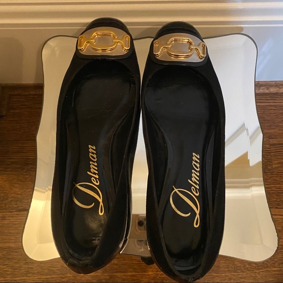 Delman Black Gold Buckle Flats Size 6.5 - Picture 6 of 7